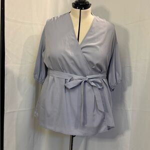 Universal Standard Women's Wrap Blouse - Light Blue grey
